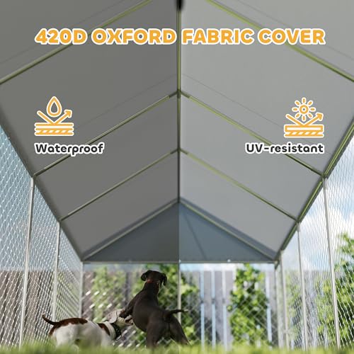 PawHut Outdoor Dog Kennel for Large Breed 20' x 7.5' x 8' w/Secure Lock | Heavy Duty Large Dog Kennel Outside, Waterproof Roof, Galvanized Chain Link Pet Enclosure, for Chicken, Duck - size: 236.2"L x 90.6"W x 94.5"H