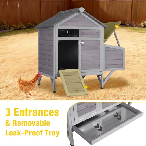 Small Chicken Coop with 2 Nesting Boxes, Waterproof Wooden Hen House for 1-2 Chickens, Poultry Hutch with Wildlife-Proof Latches, Elevated Design & Roosting Bar for Backyard Urban Farm (Grey) - color: Grey, size: 41.0"L x 23.0"W x 38.0"H