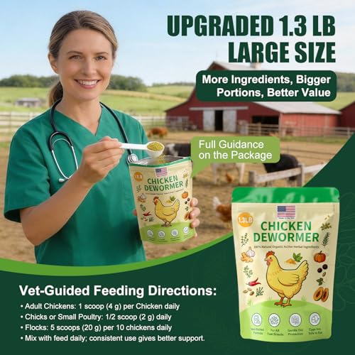 Natural Chicken De-Wormer Powder (1.3 LB) | Herbal Poultry Feed Additive with Chili for Laying Hens & Backyard Chickens | Egg-Safe for All Ages | Made in USA