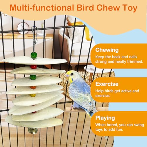 3 Pack Bird Chewing Toy Cuttlebone,Parrot Toy Bird Beak Grinding Stone Parakeet Cage Accessories for Small & Medium Budgies Lovebirds Cockatiels (Flake,8 Per Skewer) - size: 8 Flake-like