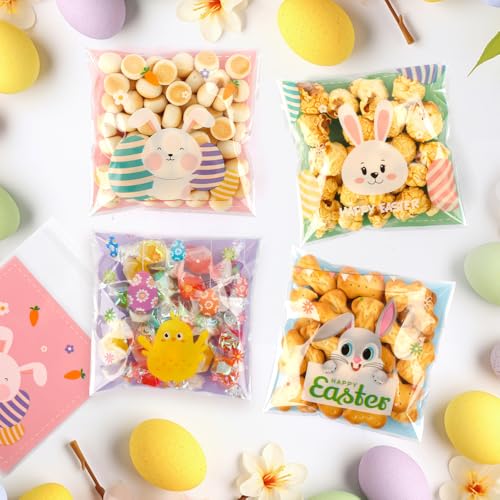 100 PCS Self Sealing Clear Easter Ziplock Bags, Easter Cellophane Treat Goodie Snack Party Favor Ziplock Cookie Bags Holiday Candy Bag Plastic Gift Bags for Gift Giving Wrap - color: 100 easter bags