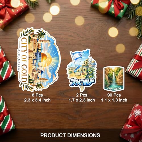 100 PCS Israel Travel Stickers Pack, Landmark Food Nature Flag | 9 Pre-cut Sheets, Vinyl Waterproof Sticker for Water Bottle Laptop Scrapbook Helmet, Gifts for Adults Teens Students - color: Israel Travel Sticker