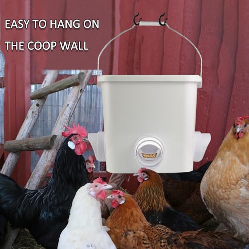 Automatic Chicken Feeder Set Hanging Chicken Feeder No Waste Poultry Feeder Kit 20lb Chicken Feed Container - color: white