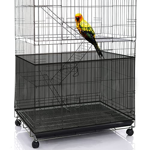 SIMENA Bird Cage Seed Catcher, Skirt for Bird Cage, Nylon Mesh Bird Cage Liners for Large Cages, Elastic and Easy Cleaning Bird Cage Cover, Suitable for Most Cage Shapes (Black 59-79 inch) - color: Black, size: Large (59"-79")