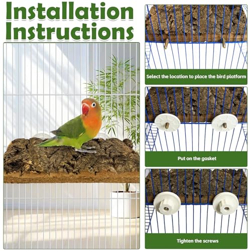 kathson 2Pcs Natural Cork Bird Perch Stand Platform Small Birds Thicken Wooden Rectangle Stand Perch Parakeet Chewing Toy Cage Accessories for Lovebirds Cockatiels Conures(Double Screw, 0.8 in Thick) - color: Side view style 2PCS, size: 3.9 x 7.9 x 0.8 in