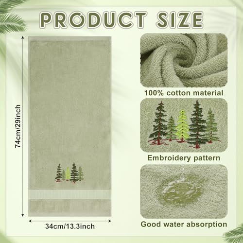 SmoothNovelty 2 Pcs Forest Hand Towels Gray Green Bathroom Decor 14x29 Inch | Embroidered Bathroom Hand Towels, 100% Cotton, Soft Absorbent, Green Tree Bathroom Kitchen Decor - style: Forest