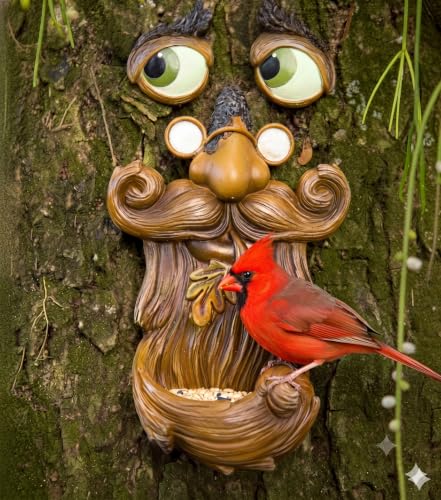 Tree Faces Decor Outdoor – Tree Hugger Yard Art Garden Decoration – Unique Bird Feeders for Outdoors and Indoors – Old Man Tree Art Brown - style: Tree Face bird feeder 2