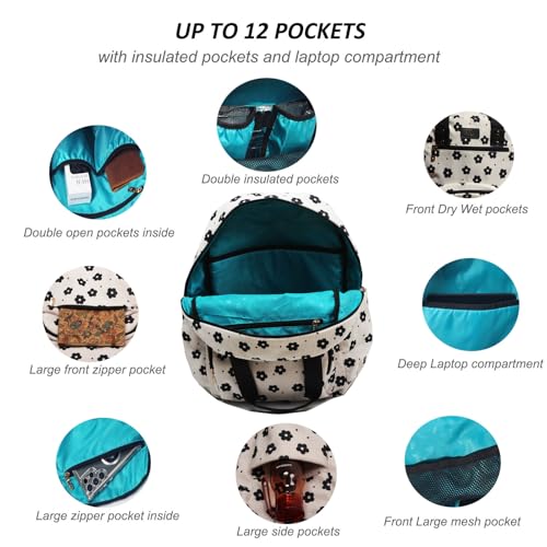 Diaper Bag Backpack Corduroy Multifunction Baby Fashion Travel Pack office Laptop Bag - color: Black White Flower