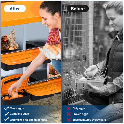 Chicken Nesting Box，Orange 8 Hole Chicken Laying Box with Bracket, Tray for Egg Collection, Large Holes for Ventilation, Suitable for Chickens & Ducks - color: Orange, size: 8 Holes with legs