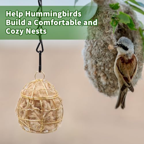 2 Pack Bird Nesting Material Cage Holder for Wild Birds, Hummingbird Nesting Material Kit, Gift for Bird Lovers, Hanging Nesting Supply Dispenser with Metal Hook for Outdoor Use