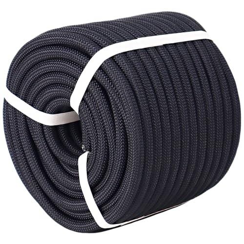Double Braided Polyester Rope (1/2 in x 100 ft) Strong Arborist Rigging Rope 48 Strands for Tree Work Climbing Pulling Sailing, Black - size: 1/2inch x 100feet