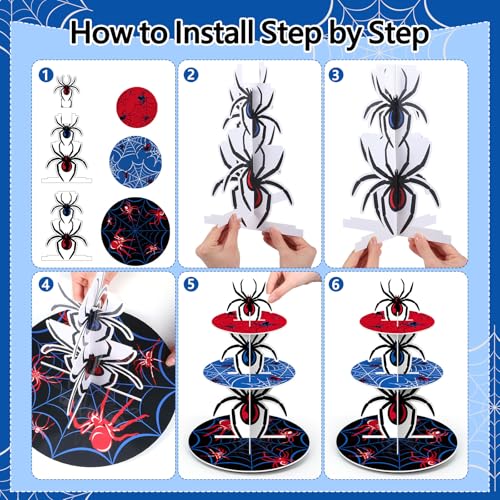 3 Tier Spider Cupcake Stand Spider Birthday Party Decorations Cupcake Tower Hero Theme Cake Holder Hero Dessert Holder Table Display for Birthday Baby Shower Party Supplies - style: Spider