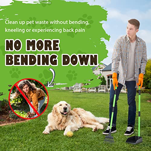 MXF Pooper Scooper, Dog Pooper Scooper Long Handle Stainless Metal Tray and Rake Set for Medium Small Dogs Heavy Duty - Use on Grass, Dirt or Gravel - Pet Supplies (Green) | Durable Stainless Steel Dog Waste Pickup Set. Ideal Poop Scooper for Medium & Sma