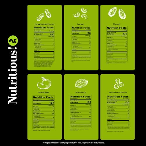 NUT CRAVINGS - Dried Fruit & Mixed Nuts Basket (6 Assortments of 4 oz) | in Green Box Food Arrangement 1.5 lb, Healthy Snack Care Package, Kosher - style: Variety Bags (6 Assortment)