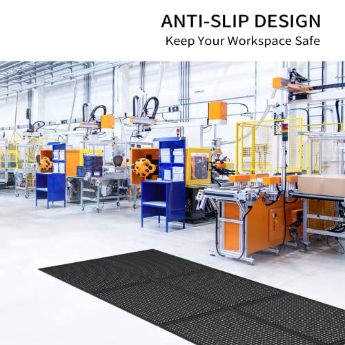 ROVSUN Rubber Floor Mat with Holes, 36''x 60'' Anti-Fatigue/Non-Slip Drainage Mat, for Industrial Kitchen Restaurant Bar Bathroom Utility Garage Pool Entry Door Mat, Indoor (36''x 60'' Black 2Pcs)