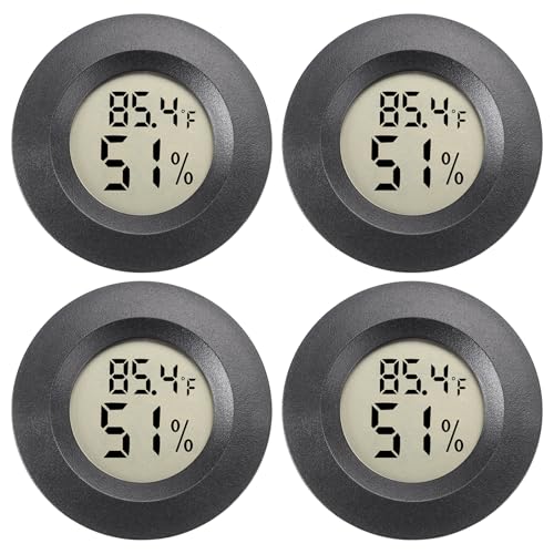 Mini Hygrometer Digital Thermometer Humidity Meter 4 Pack Hygrometer Thermometers Indoor/Outdoor Humidity Monitor Reptile Thermometer for Greenhouse Garden Cellar Fahrenheit(℉)/ Celsius(℃)