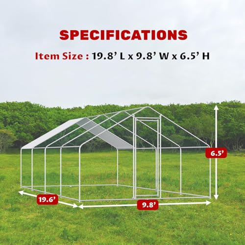 19.6x9.8x6.5ft Metal Chicken Coop, Chicken Run with Cover | Walk-in metal chicken run with waterproof cover, 1 mm PVC-coated mesh, and 1.38 in holes for backyard use - color: 4-Unit Coops