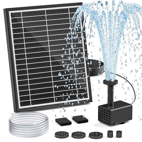 Solar Fountain Pump for Bird Bath, 5.5W Solar Pond Pump with 9.8ft Power Cord, 5 Spray Modes & 4ft Hose, Dry-Run Protection Solar Water Pump for Small Pond Fish Tank Garden Water Features - size: 5.5W