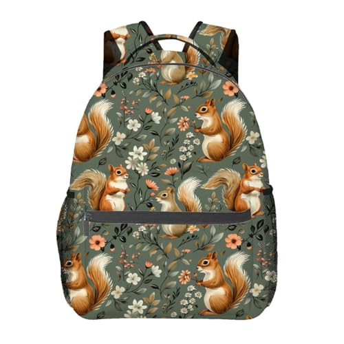 Cute Squirrel Backpack,Woodland Animal Polyester Backpacks,Lightweight Double Shoulder Back Pack for Kids Teens,Nature Floral Bookbag,School Bag Gifts,Casual Travel Daypack Book Packs - color: Squirrel