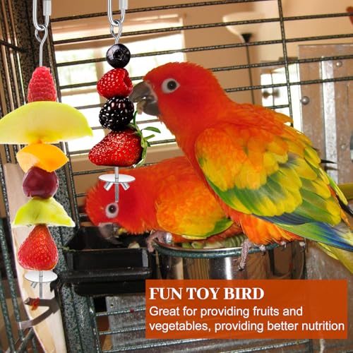 3PCS Bird Cage Food Holder with Hook, Stainless Steel Bird Feeder for Cage, Parrot Fruit Skewers, Birds Foraging Toys for Macaw Parakeet Parrot Budgie (3 Sizes)