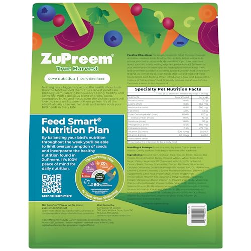 ZuPreem True Harvest Cockatiel & Conure Food, Uniform Bird Food, M, 2.5 lb | Bird Pellets, ZuPreem Natural Pellets, Cockatiel Food, Conures, Lovebirds, Love Bird Pellets, Quakers, Parrot, Large Birds - size: 2.5 Pound (Pack of 1)