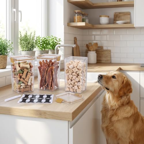 3Pack Pet Food Storage Containers, Airtight Dog Food Storage Container with Locking Clips, Dog Treat Container with a Stickers & Pen for Customizing, for Pet,Bird Seeds,Dog & Cat Treats(Golden) - color: Golden