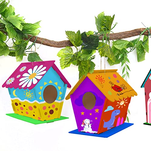 hapray 12 Pack Bird House Kit for Kids, DIY Wooden Birdhouse with Paints - color: 12 Pack Bird House