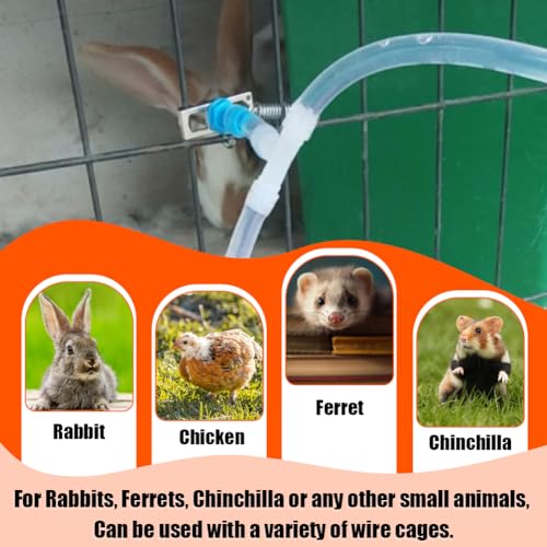 50PCS Rabbit Nipple Waterer Automatic Drinking System | with Spring & T-Tubing for Rabbits, Guinea Pig, Rat, Mouse and Rodent, Wire Cage Compatible, 5/16" ID (Blue)
