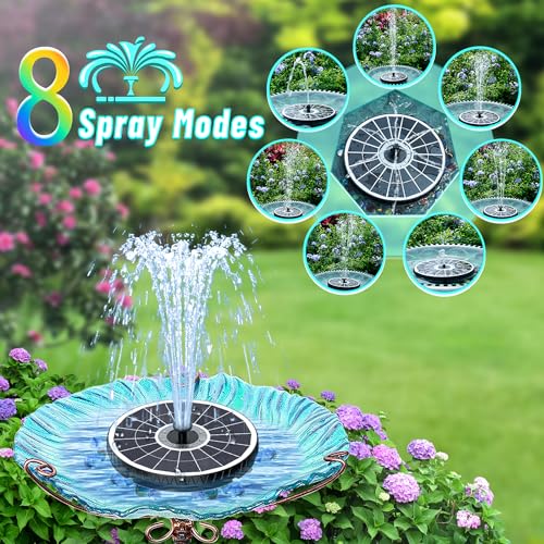 Remote Control Solar Water Fountain, 2026 Upgrade 6W Solar Bird Bath Fountain Pump with 3 Spray Heights, 3 Brightness,4000mAh Battery, LED Lights, for Hummingbird,Garden, Pond, Pool, and Patio