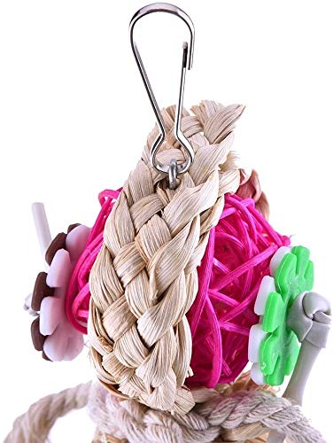 Litewoo Bird Chew Bell Toy Natural Straw Rattan Colorful for Parakeet Cockatiel African Grey Quaker Cockatoo Lovebird Caique Amazon Budgie Cage Accessories - color: Toy2