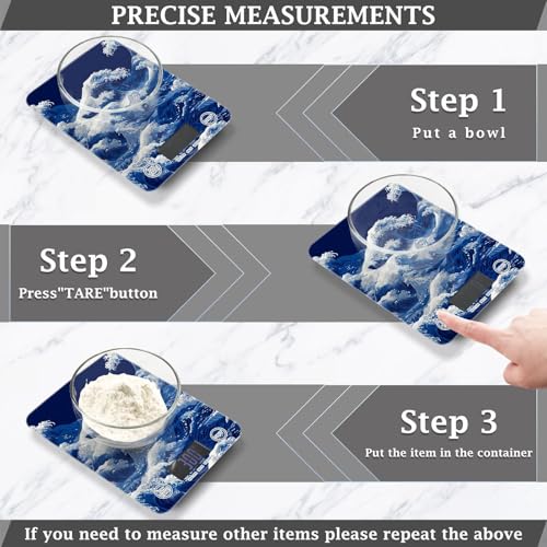 Food Scale Kitchen Scale Food Weight Scales Digital Weight Grams and Ounces Small Electronic Food Scale for Baking Cooking Japanese Deep Blue Sea Waves - color: Japanese Deep Blue Sea Waves