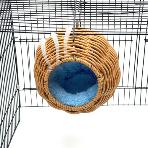Rattan Bird Nest for Cage Hanging Parrot Breeding Nesting House | Washable Soft Lay Warm Sleep Hut Bird Cage Accessories for Cockatiels Budgerigars Finches Canaries (Circular opening) - style: Circular opening