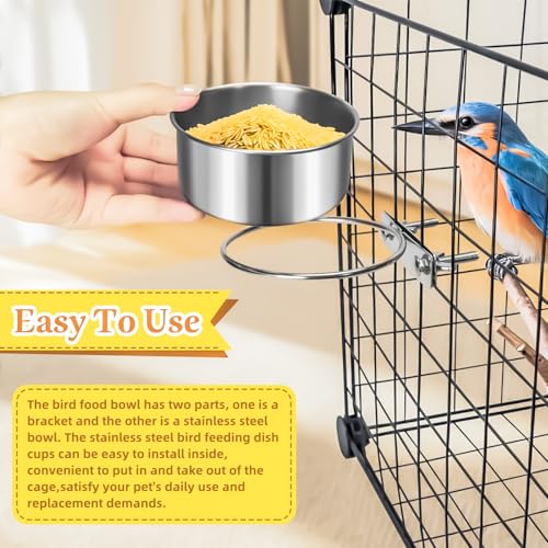 3 Pack Bird Feeding Bowls Cups Parrot Food Water Dishes, Stainless Steel Bird Bowl Cup Dish with Clamp, Birdcage Feeder Pet Cage Bowls for Parrot Cockatiel Budgie Conure Parakeet Small Animal - size: 3 Pack