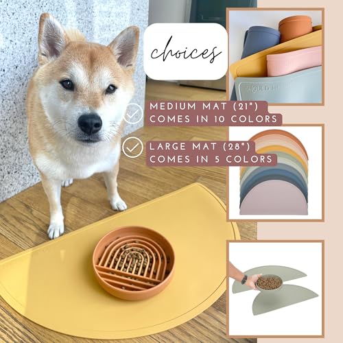Waterproof Silicone Dog Food Mat – Large Size Non-Slip Pet Bowl Mat, Raised Edge Design, Easy-to-Clean Pet Food Placemat for Dog & Cat Bowls, 28" Across x 14" Deep - Ocean Blue - color: Ocean Blue, size: Large