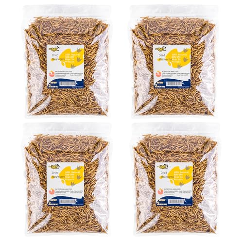 RANZ 8LBS Non-GMO Dried Mealworms for Chickens, High Protein Meal Worms, Premium Chicken Feed, Whole Large Mealworms for Blue Birds, Ducks, Fish - size: 8 Pound (Pack of 1)