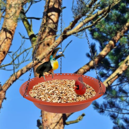 Hanging Bird Feeder Tray 12 inch with Drainage Holes Fit Most Seed, Bird-Feeder Hanging for Garden Yard Outside, Terracotta - color: Terracotta, size: 12 inch