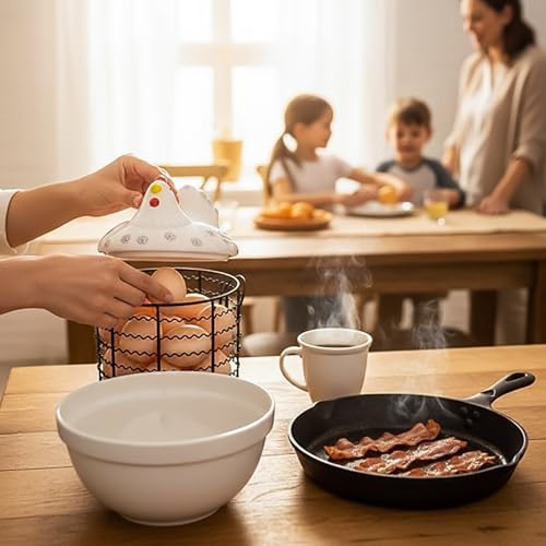 Hiceeden Metal Wire Chicken Egg Storage Basket, Decorative Fresh Egg Holder with Ceramic Chicken Design Lid, Portable Round Collectiong Basket for Kitchen Supplies, Pantry