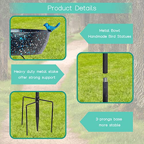 3" Deep Metal Bird Bath for Outside,Garden Freestanding Birdfeeder | Bird Baths Feeder Bowl with Stable Stakes for Outdoors Garden Patio Yard Lawn Decor(35" Height) - color: A-blue