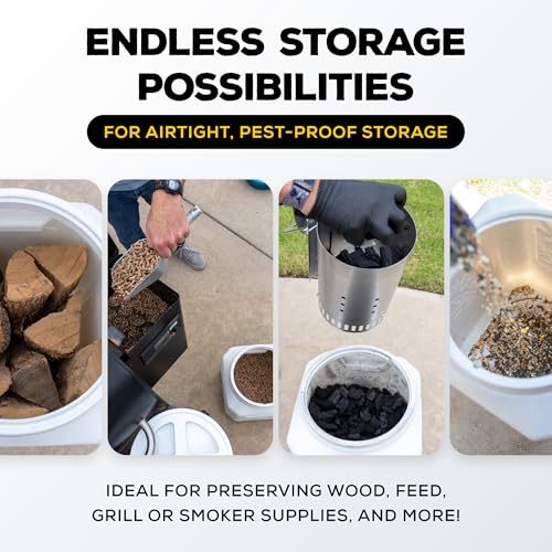 Gamma2 Gamma Seal Airtight Storage Bin - Wood, Pellet, Charcoal, and Food Container - Indoor or Outdoor Utility Bucket - BPA-Free Plastic - Made in the USA - Fits up to 50 Pounds - 14" L x 20" H