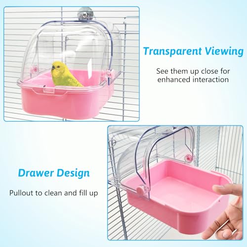 Tfwadmx Bird Cage Bath Hanging Parrot Bath Tub Water Shower Food Feeder Holder Tray Bird Bath Supplies for Small Birds Canary Budgies Cockatiel Lovebirds (Pink) - color: Pink