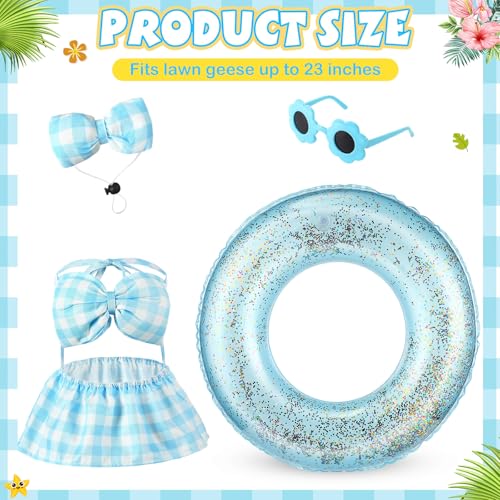 Bikini Porch Goose Outfits with Sunglasses and Swimming Tube for 23" Summer Goose Costume Garden Patio Statue Decor(Blue Plaid) - style: Blue Plaid