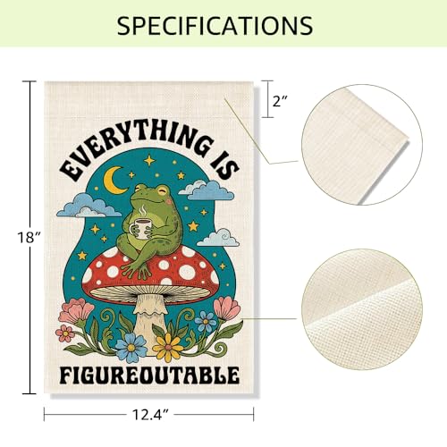 RZHV Everything is Figureoutable Double-Sided Garden Flag for Outdoor House Yard Sign Garden Decor Parade, Mushrooms Frog Vertical Yard Sign, Housewarming Gifts for Frog Lover Friends Neighbor - color: Figureoutable