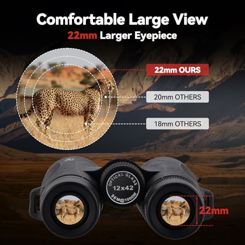 Binoculars for Adults High Powered: 12x42 HD Zoom Binocular for Bird Watching Hunting - Powerful Lightweight Waterproof Binoculars with Phone Adapter for Travel Cruise Ship Stargazing Hiking