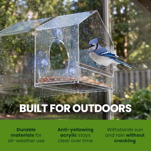 Window Bird Feeder with Strong Suction Cups, Clear Acrylic Window Mounted Bird Feeder, Removable Sliding Tray, Weather-Resistant, Durable, Squirrel-Resistant, House Style - size: House