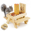 Squirrel Feeder for Outside and Garden, Funny Squirrel Picnic Table Feeder with Corn Cobs Holder and Peanut Tray, Quick Assembly Required