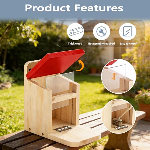 Squirrel Feeders for Outside Garden, Wooden Squirrel Feeder Box,Squirrel Feeding Stations with Green Cover, Easy to FillSquirrel Feeding House(Red-1pk) - color: Red