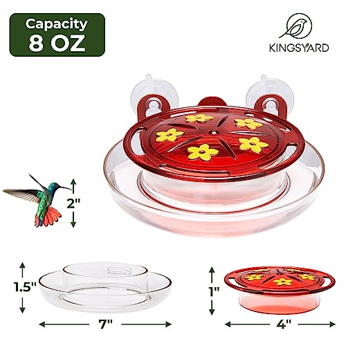 Kingsyard Window Hummingbird Feeder with 3 Extra Strong Suction Cups | Leak-Proof Design, Built-in Ant Moat & 5 Bee-Proof Ports, Circular Perch with 360° Feeding, 8 oz Nectar Capacity (2 Pack)