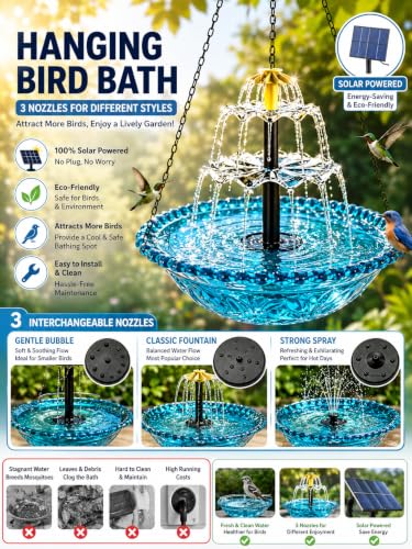 2026 Smart Birdbath Fountains Solar Power, Hanging Birdbath Fountain Solar Cascade,Clear Hummingbird Birdbath with Solar Powered for Outdoor Livng Garden Patio Backyard