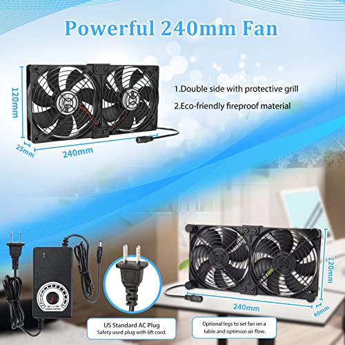 Big Airflow 2 x 120mm 240mm AC 110V 120V 220V 240V Variable Speed Fan for Mining Machine Cabinet Chassis Server Workstation Cooling