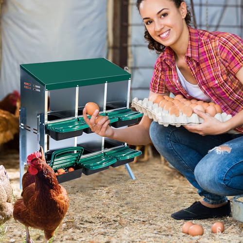 Chicken Nesting Box，Green 6 Hole Chicken Laying Box with Bracket, Tray for Egg Collection, Large Holes for Ventilation, Suitable for Chickens & Ducks - color: Green, size: 31.9"L x 20.5"W x 37.4"H
